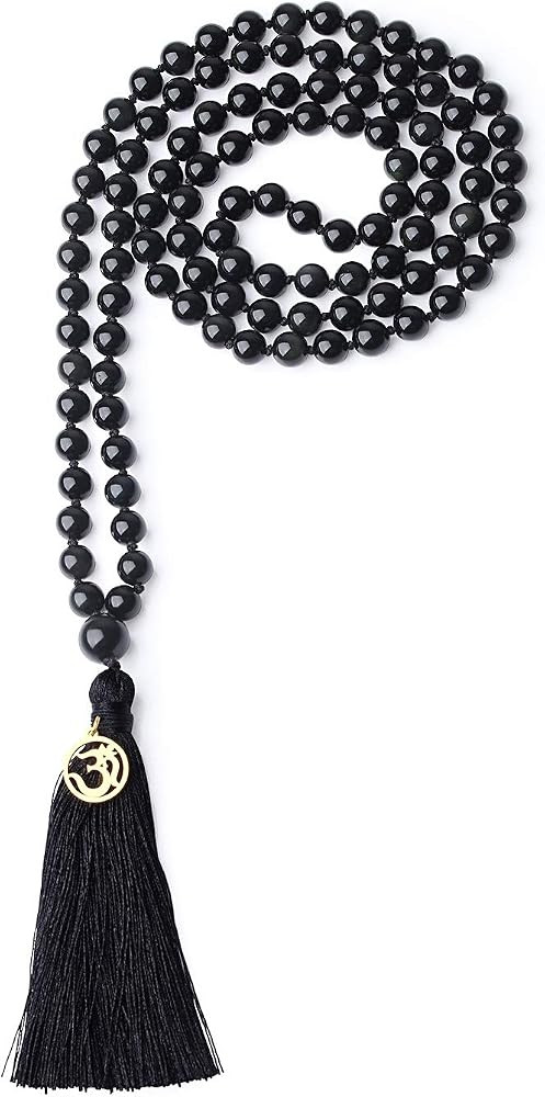 COAI OM Charm Hand Knotted Tassel 108 Mala Beads Necklace | Amazon (US)
