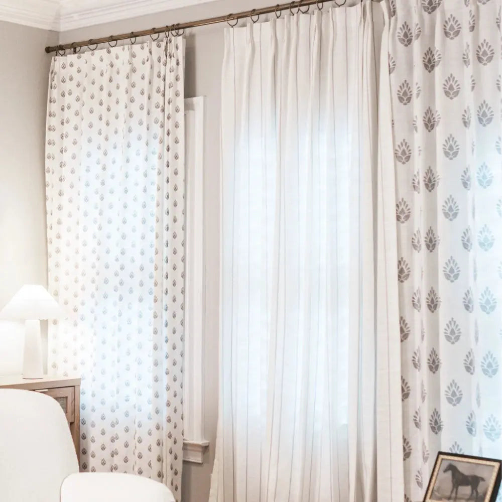 Stefana Silber Print Linen Blend Curtain Drapery Pleated | TWOPAGES