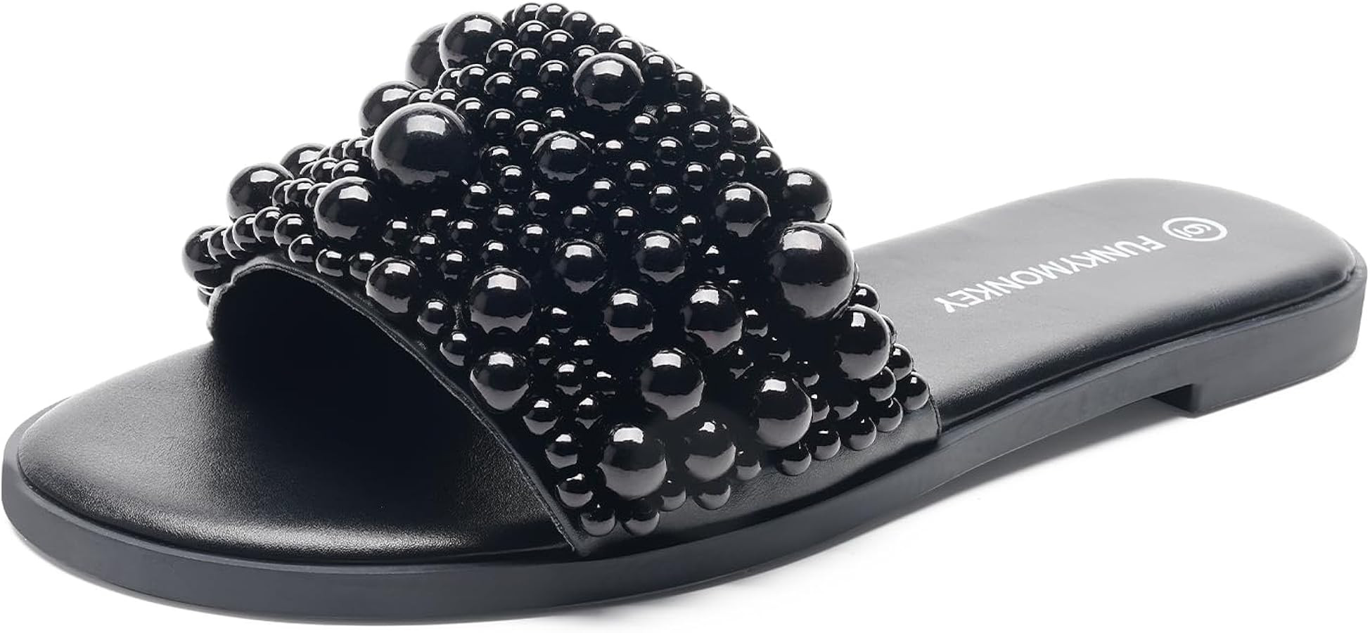 FUNKYMONKEY Women's Black Pearl Slide Sandals Flat Slip-On Open Toe Summer Beach Shoes Elegant Be... | Amazon (US)