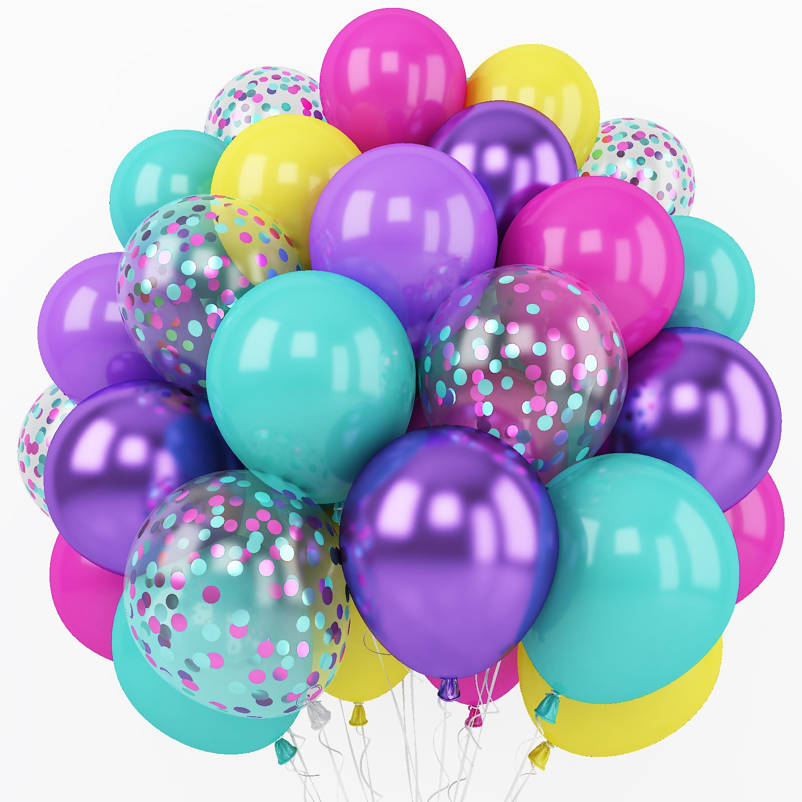 Pink Blue Purple Balloon, 60 Pcs 12 Inches Hot Pink Metallic Purple Teal Yellow Balloons Confetti Balloons for Kids Magic Theme Birthday Decoration Baby Shower Engagement Party Supplies | Amazon (US)