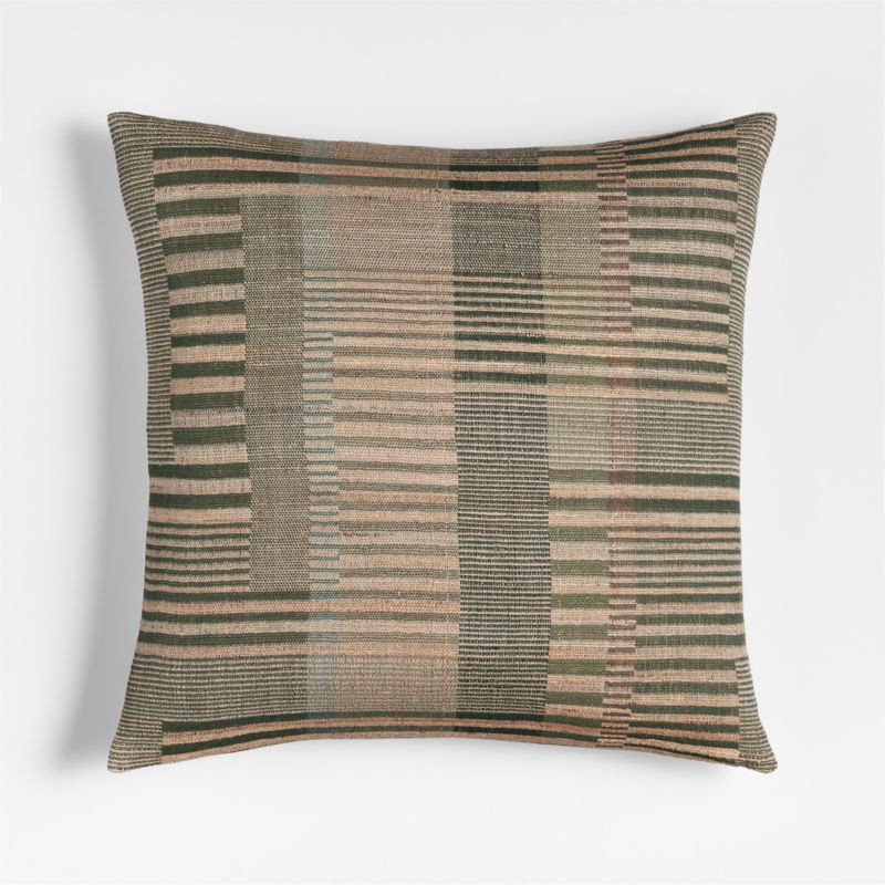 Etta Silk Wool Blend 20"x20" Burnt Green Multi Throw Pillow with Feather Insert + Reviews | Crate... | Crate & Barrel