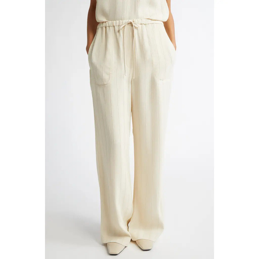 TOTEME Woven Stripe Drawstring Trousers in Ecru at Nordstrom, Size 00 Us | Nordstrom