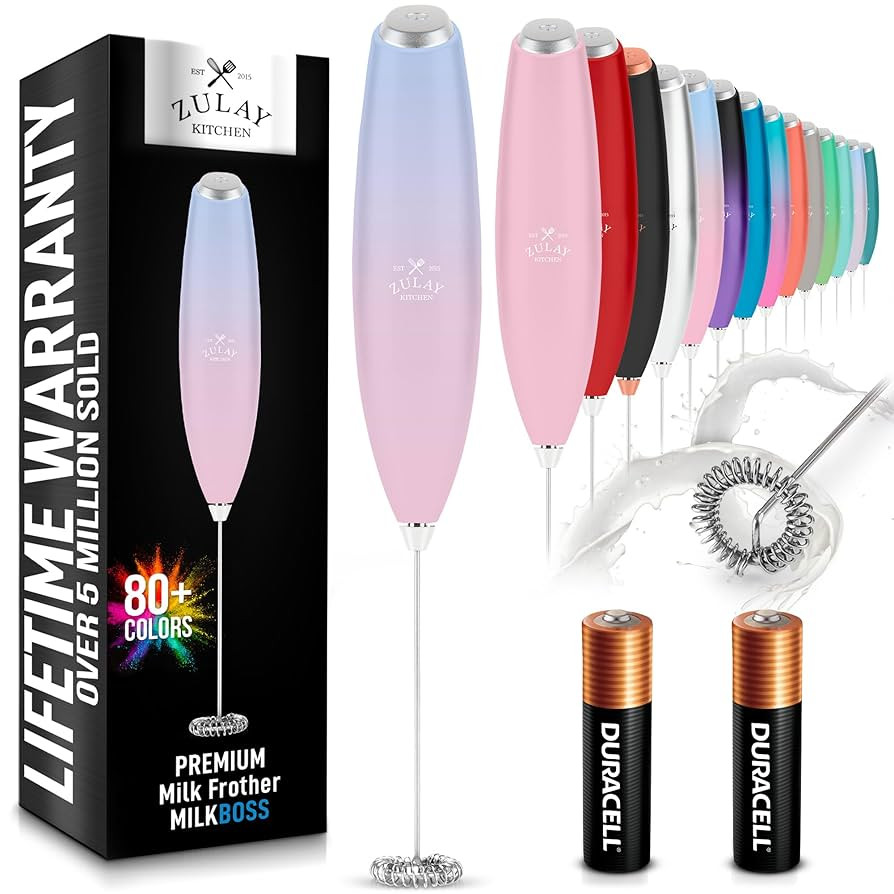 Zulay Kitchen Handheld Milk Frother with Duracell AA Batteries – Ultra Fast Electric Mixer & Fo... | Amazon (US)