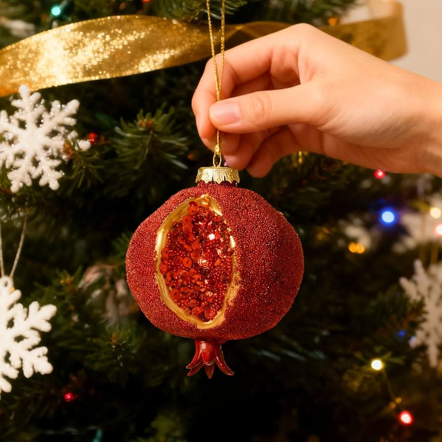 WDS WONDROUS Christmas Pomegranate Ornaments Glass,Red and Gold Christmas Ornament Ball for Tree ... | Amazon (US)