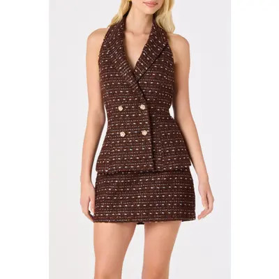 ASTR the Label Claudine Tweed Halter Vest in Brown Tweed at Nordstrom, Size X-Large | Nordstrom