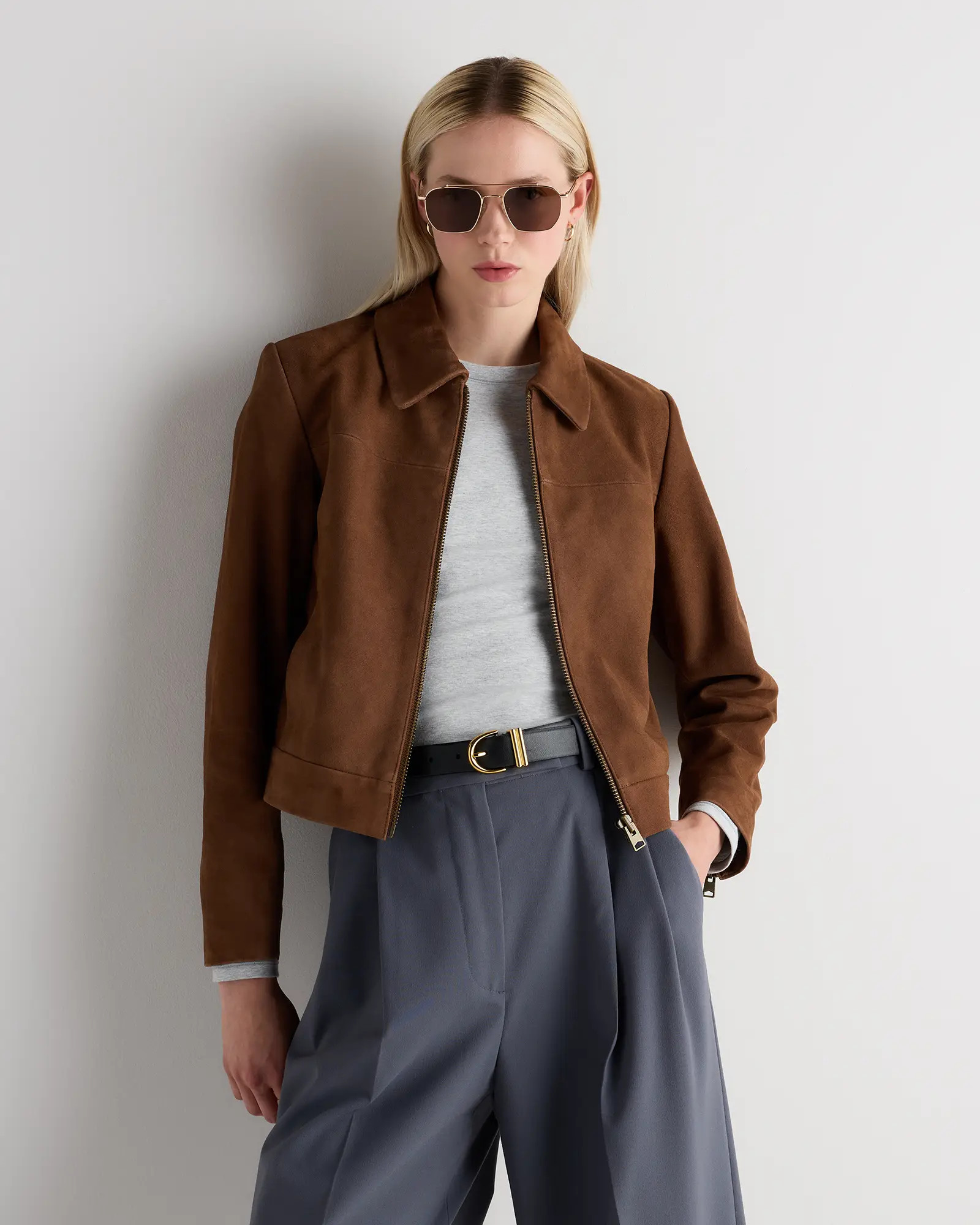 100% Suede Cropped Zip-Front Jacket | Quince