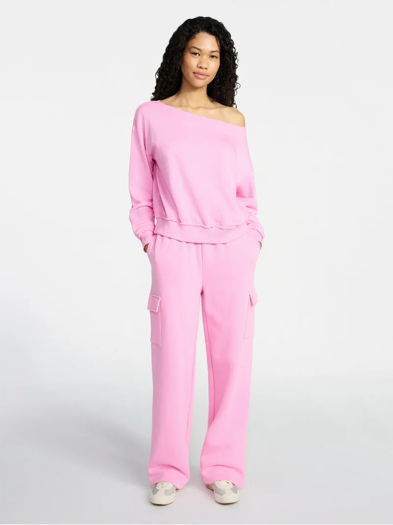 No Boundaries Off-the-Shoulder Sweatshirt with Long Sleeves, Women’s XXS-XXL | Walmart (US)