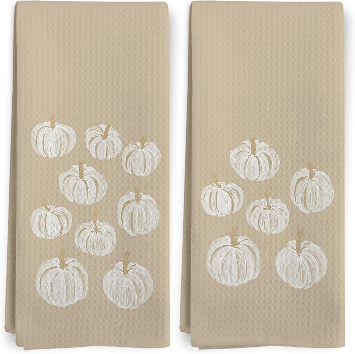 Fall Kitchen Towels Set of 2, Pumpkin Thanksgiving Boho Neutral Beige White Decor Dish Tea Towels... | Amazon (US)