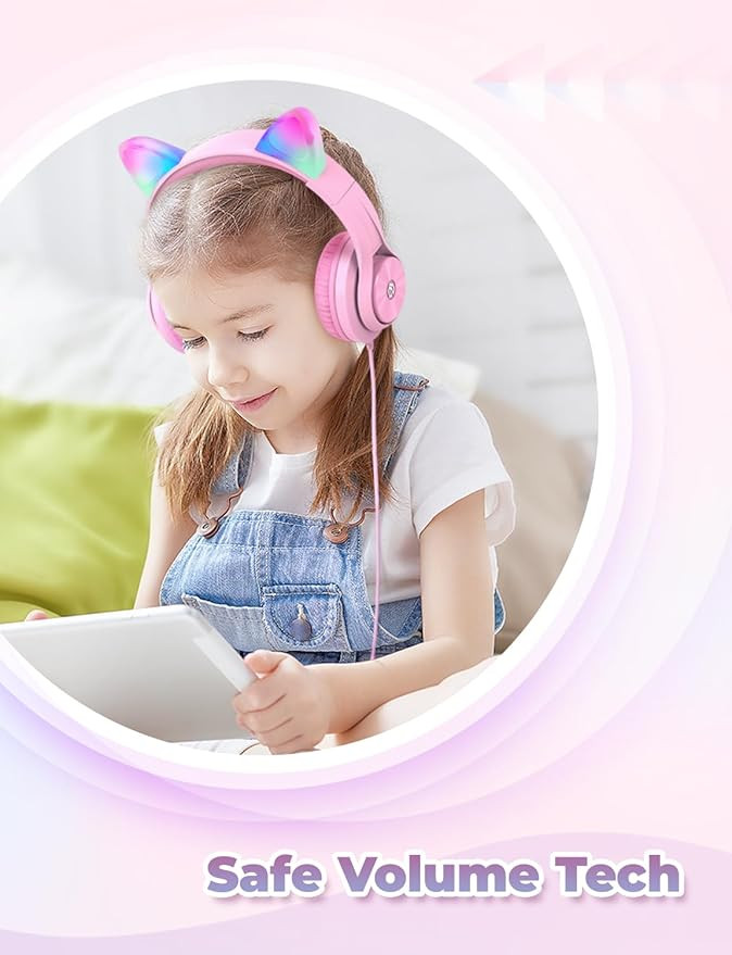 iClever Kids Headphones with Cat Ear Led Light Up, Safe Volume Limite Kids Wired Headphones with ... | Amazon (US)