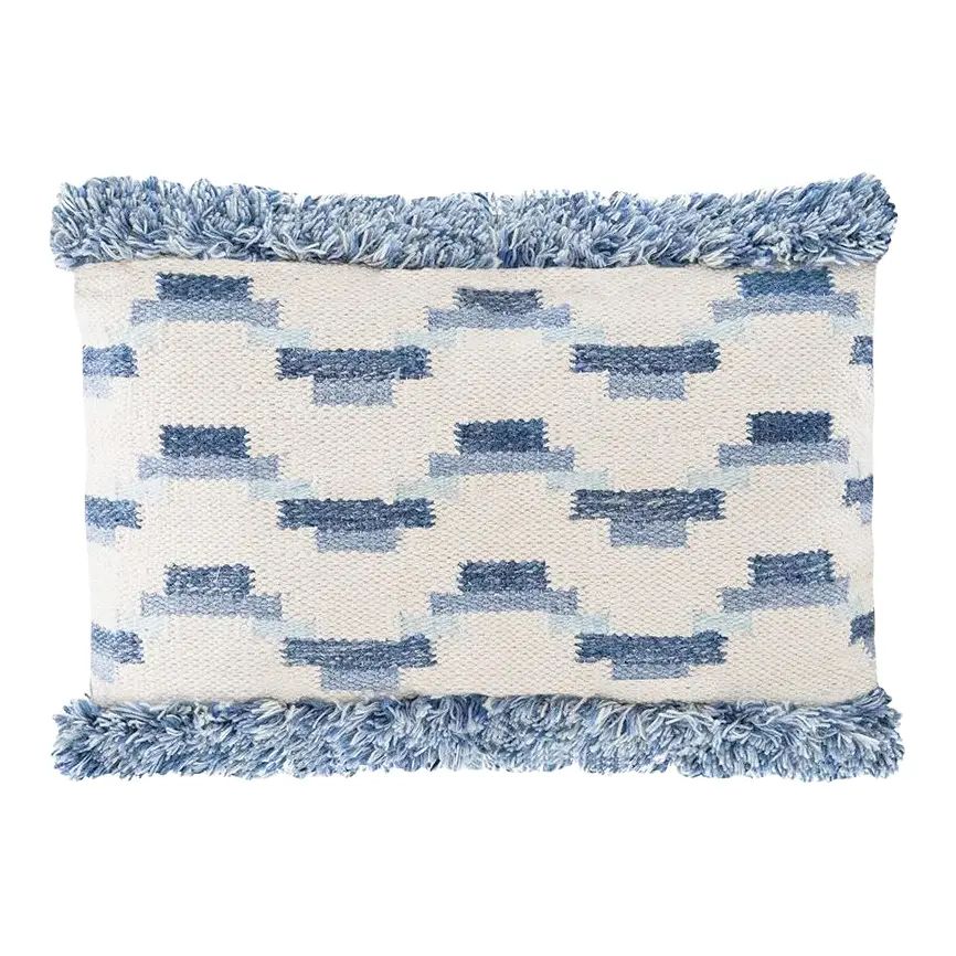 Anaya Indigo Blue Geometric Pillow With Fringe | Chairish