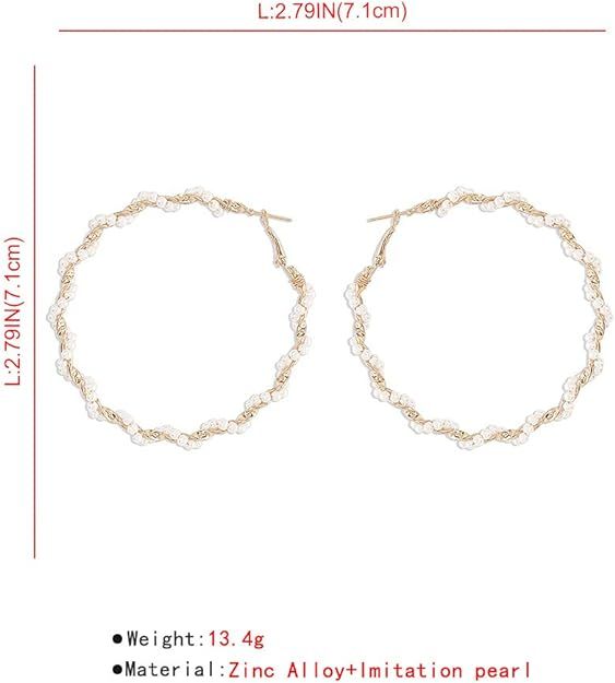 Gold Large Hoops Earrings Huge Circle Earrings Pearls Earrings Thin Dangle Gold Fashion Accessori... | Amazon (US)