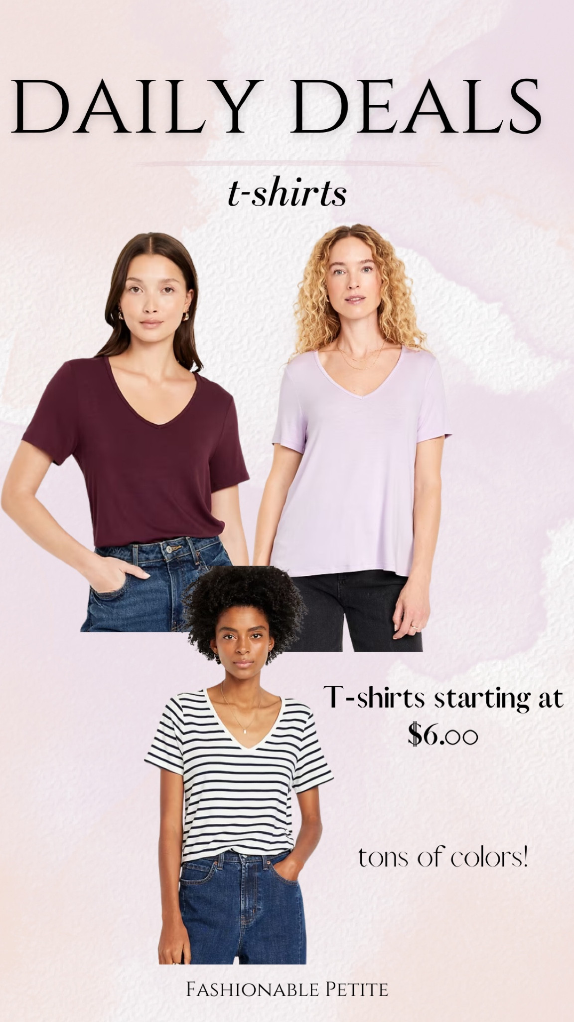 T shirts starting at $6.00! So many color options. 

T shirts, basics, old navy, v neck, tee, women’s shirts 

#LTKSaleAlert #LTKFindsUnder50