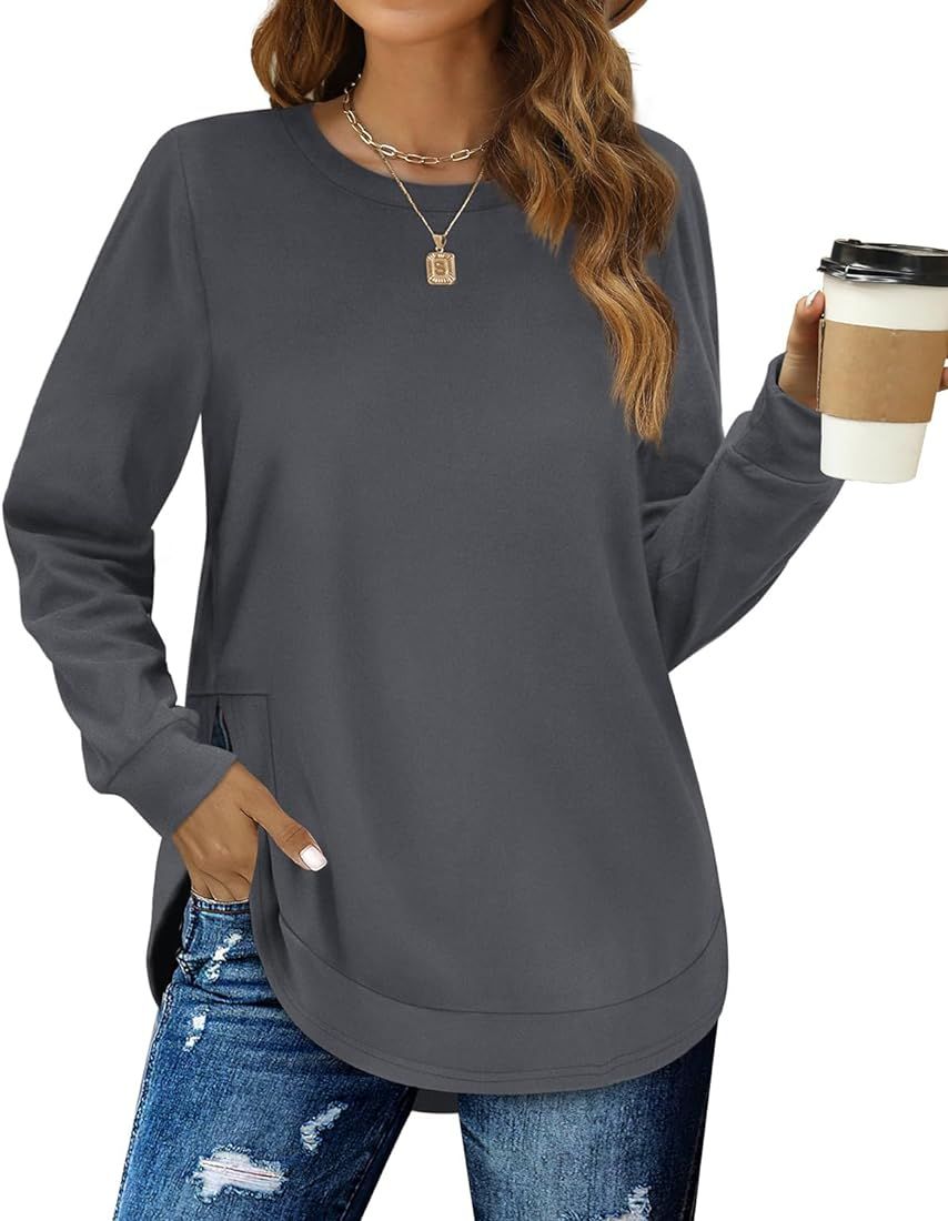WIHOLL Sweatshirts for Women Long Sleeve Crew Neck Fall Tops Loose Fit | Amazon (US)