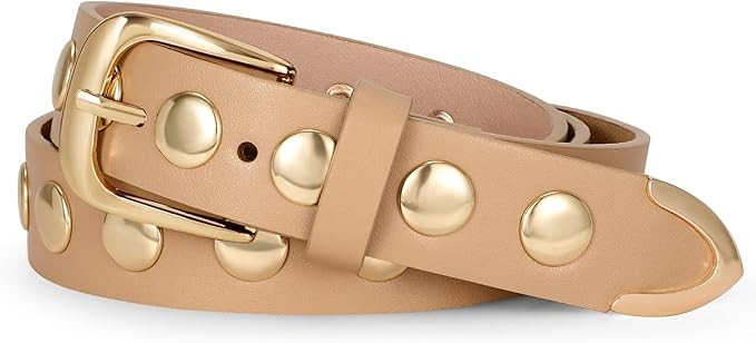 WERFORU Women Fashion Leather Belt Studded Leather Belt Ladies Belts for Jeans Dress Punk Belt | Amazon (US)