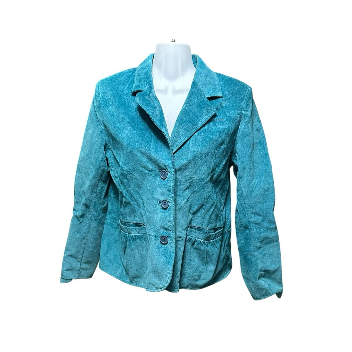 Parisian Signature Women’s Medium Petite Jacket Teal Suede Leather Blazer | eBay US