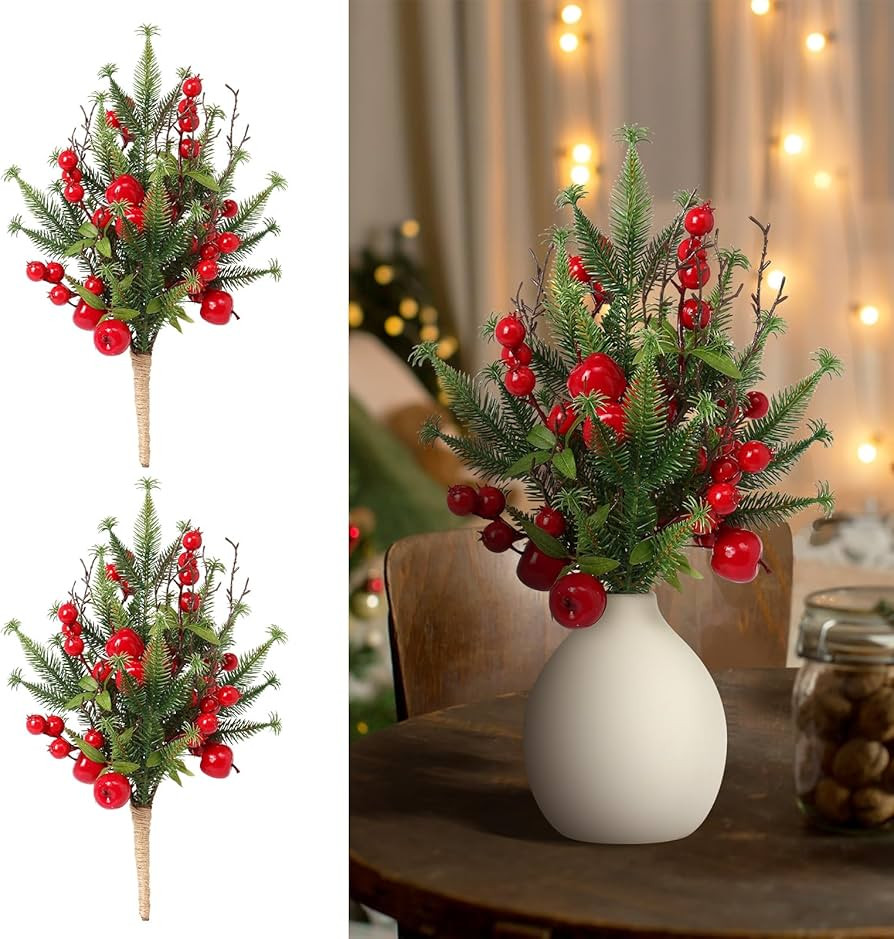 RoseCraft 2PCS Christmas Decorations, 16.5Inch Artificial Red Berry Flowers Stem Table Decoration... | Amazon (US)