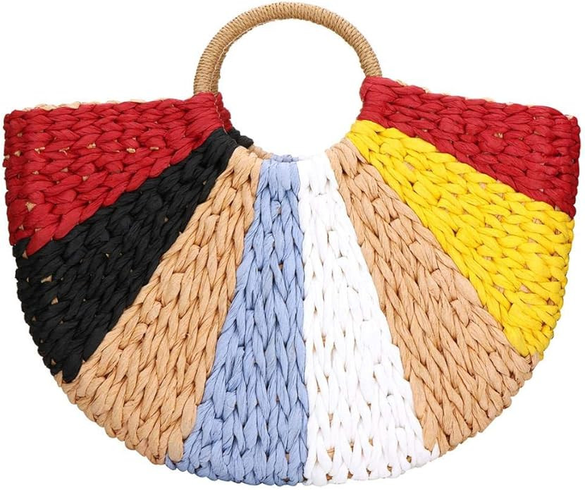 Straw Bag Weave Handbags Handwoven Summer Beach Bags Hand Tote | Amazon (US)
