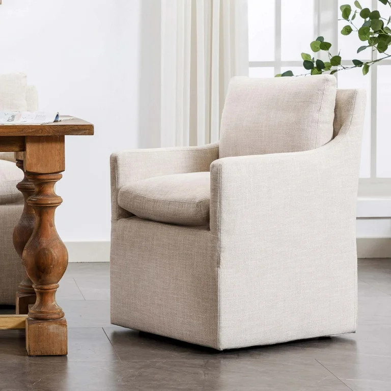 Duhome Slipcover Dining Arm Chair with Casters for Kitchen Fabric Upholstered Accent Chair Comfy ... | Walmart (US)