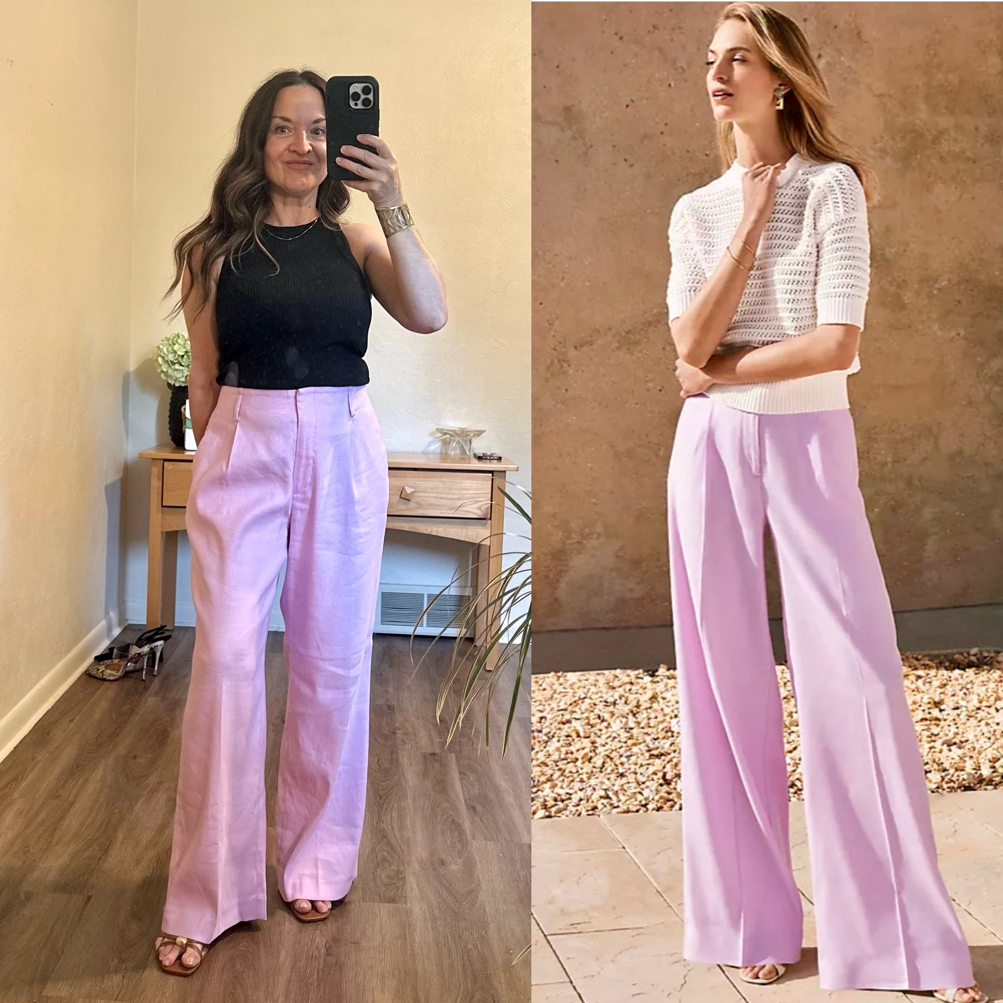 I wanted to compare and contrast the stock photo vs. myself here so you can really get an idea of how Ann Taylor Petites fit. I am very impressed! The pants’ length is perfect on me! Yay! I also love these strappy low-heeled sandals. Cute and comfortable!

Me: Age 52, 5’1”, 118 lbs. I typically wear 0-2, XS-Small. Size 6 shoes. 
The pants here, I ordered in a size petite 0. I am curious to know how a petite size 00 fits me but I am impressed with their petite sizing. 

Pants are a linen type wide-legged trouser. I actually ordered these in white and a totally different style but they sent me this style and color on accident. They are very comfortable and very chic!

#agelesspetitestyle #petitestyle  #ageless #over50 #over40 
#wideleg #linenpants

#LTKSeasonal #LTKOver40 #LTKStyleTip