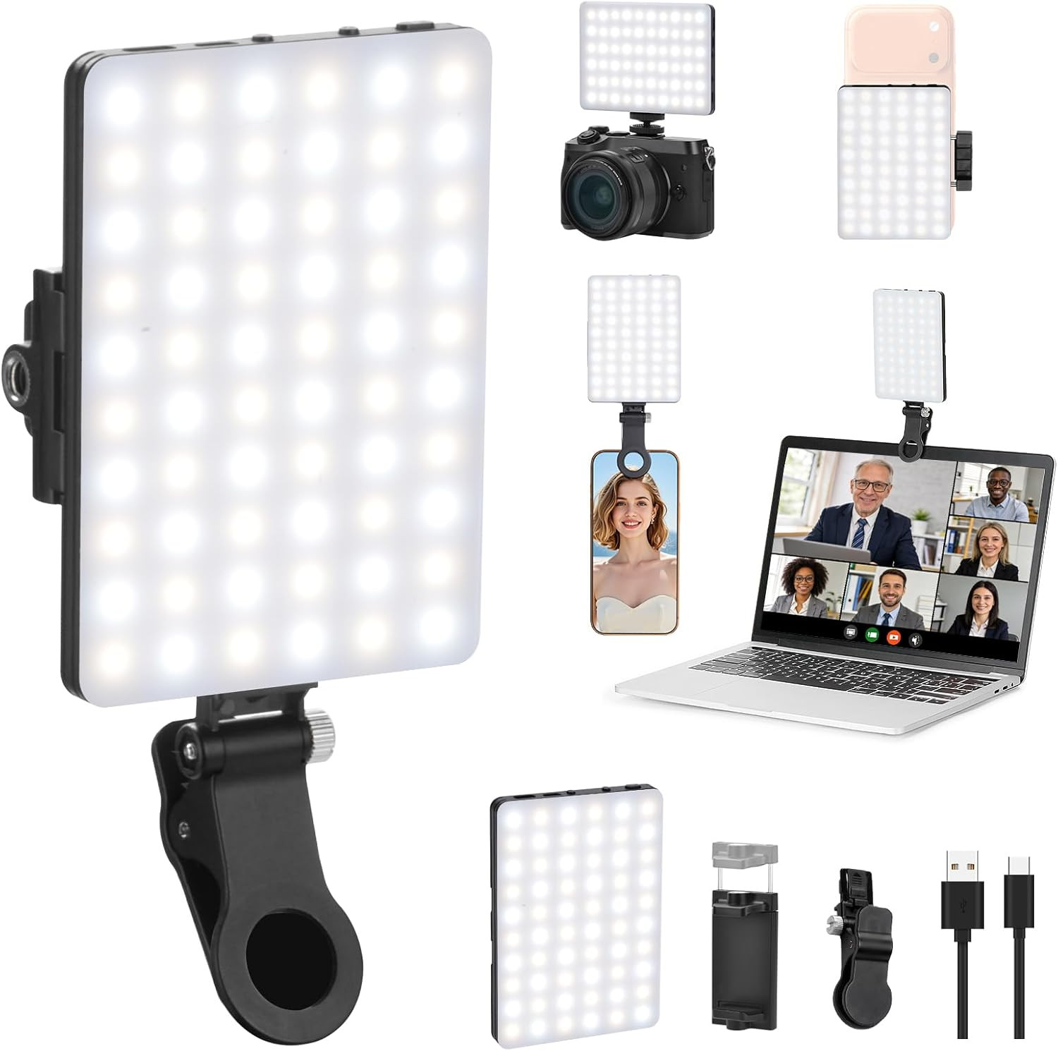 Newmowa 60 LED High Power Rechargeable Clip Fill Video Conference Light with Front & Back Clip, A... | Amazon (US)