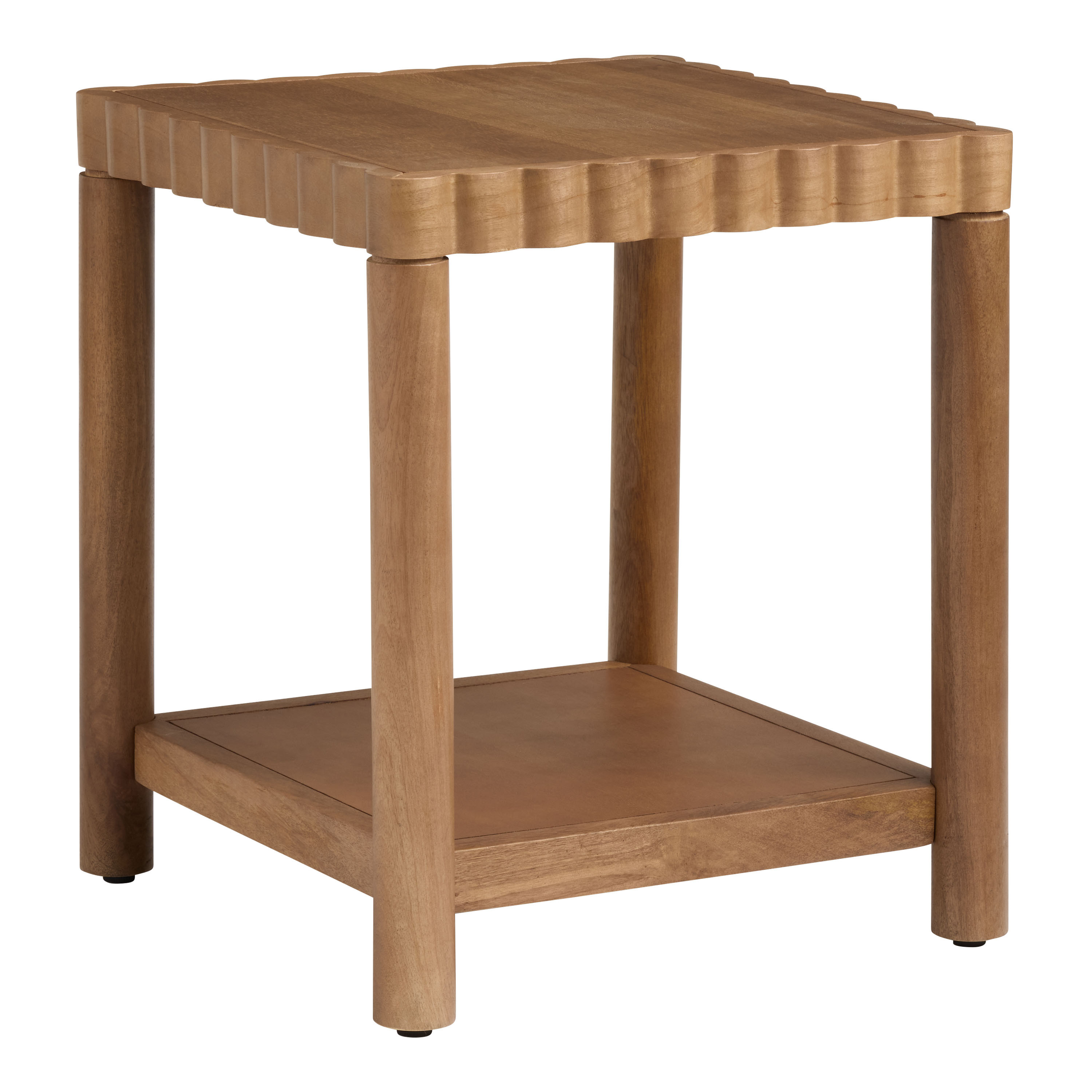 Niva Hazelnut Wood Scalloped End Table with Shelf | World Market