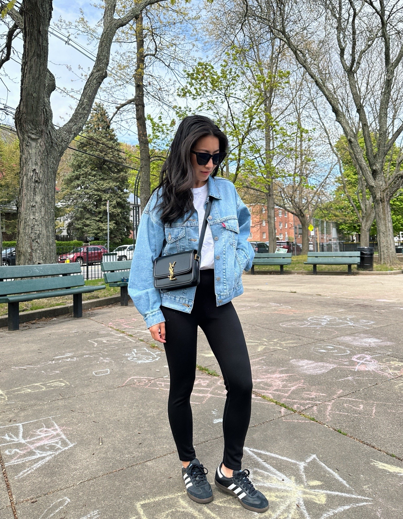 Casual mom friendly leggings outfit 

• Levi’s 90s style trucker denim jacket xxs - they no longer make size xxs, but I also tried Xs and it’s not a big difference for an oversized fit

Also linked Aritzia 90s so soft denim jacket, since it comes in xxs!

• Everlane pocket tee Xs, I size up on these for a relaxed fit. A great basic I have in several colors.

•Abercrombie Xs short leggings

• Adidas sambas women’s  5

• YSL Solferino bag 

• $15 Nordstrom sunnies 

casual mom outfits , airport travel, spring outfits 


#LTKTravel #LTKPetite #LTKFindsUnder100