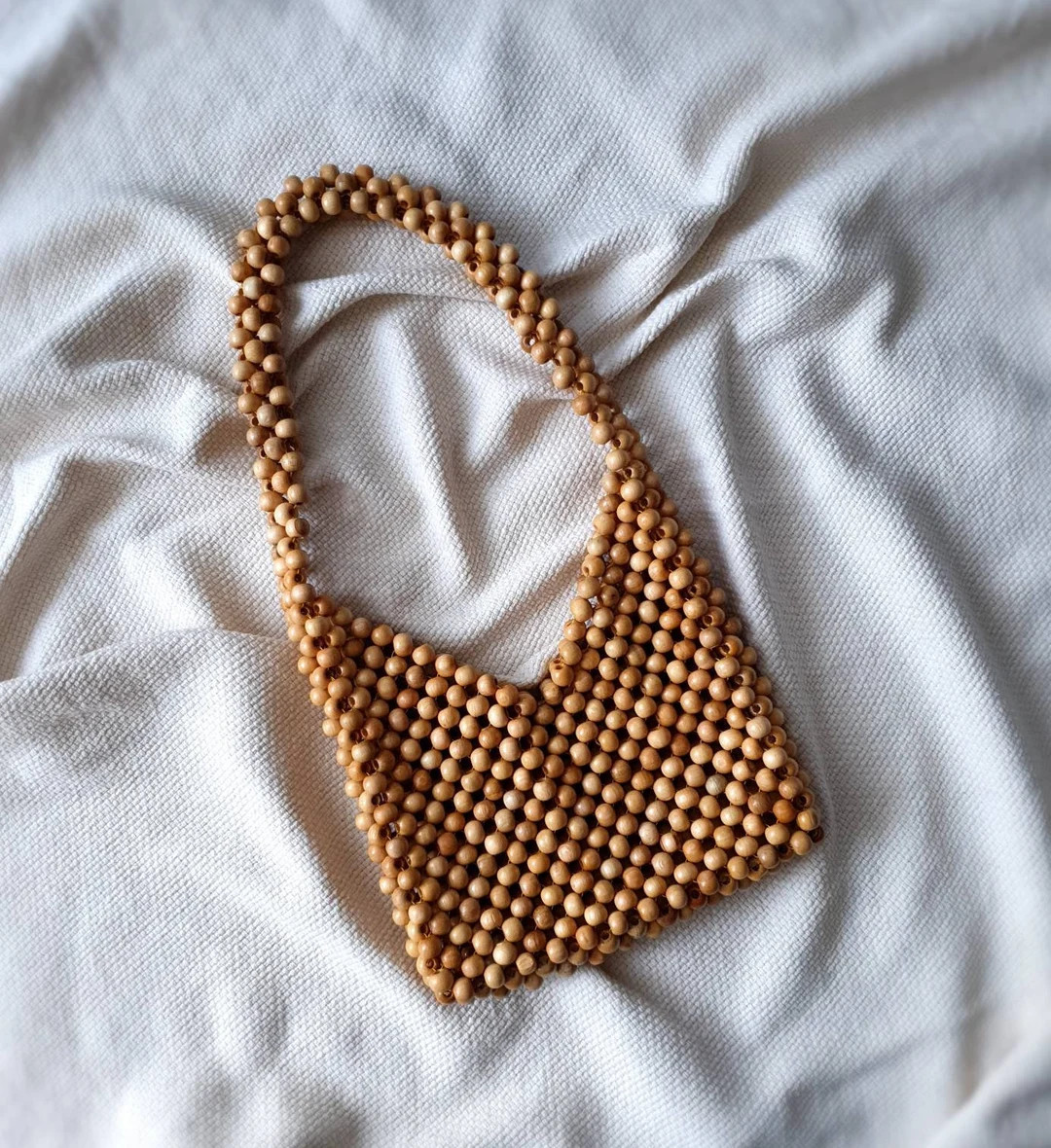 Wooden Beads Bag Beige Bamboo Handmade Purse Boho Women - Etsy | Etsy (US)