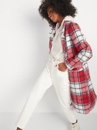 Oversized Soft-Brushed Plaid Overcoat for Women | Old Navy (US)