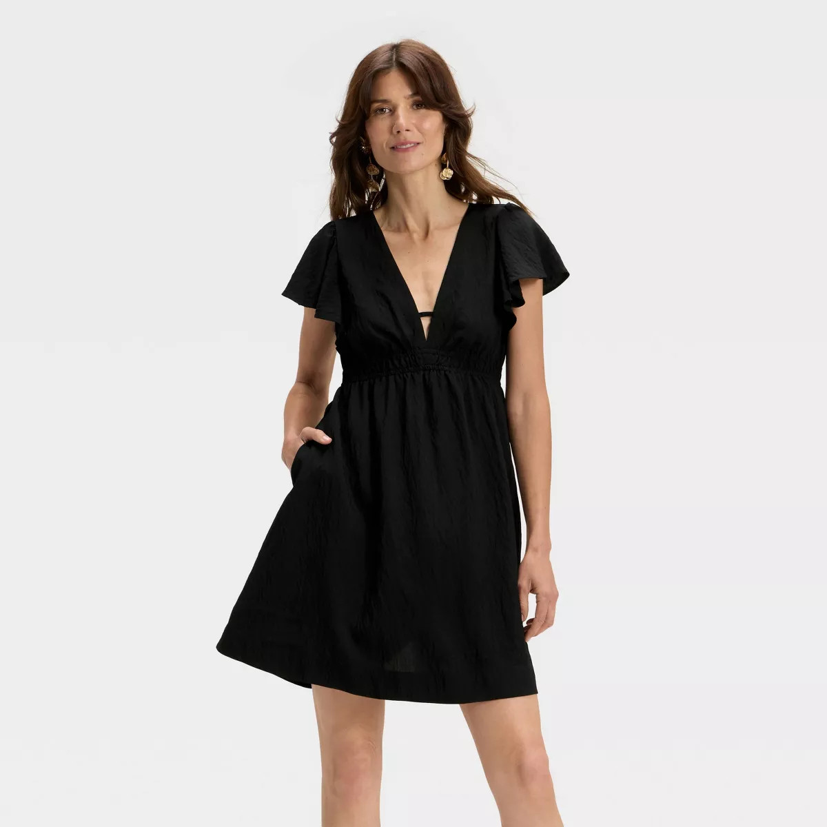 Women's Short Flutter Sleeve Mini A-Line Dress - A New Day™ Black XL | Target