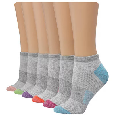 Hanes X-Temp Women's No Show Socks, Extended Sizes, 6-Pairs Pink Grey Accent Design 8-12 | Target
