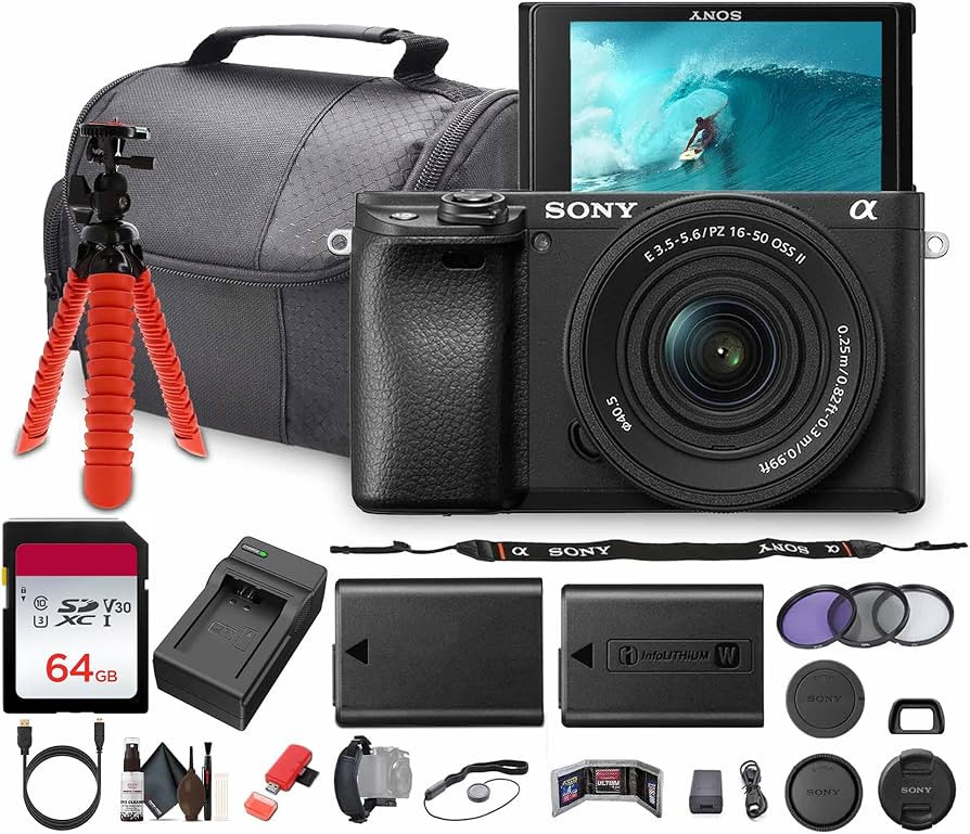 Sony a6100 Mirrorless Camera with 16-50mm f/3.5-5.6 II Lens (ILCE6100KB) + 64GB Memory Card + NP-... | Amazon (US)