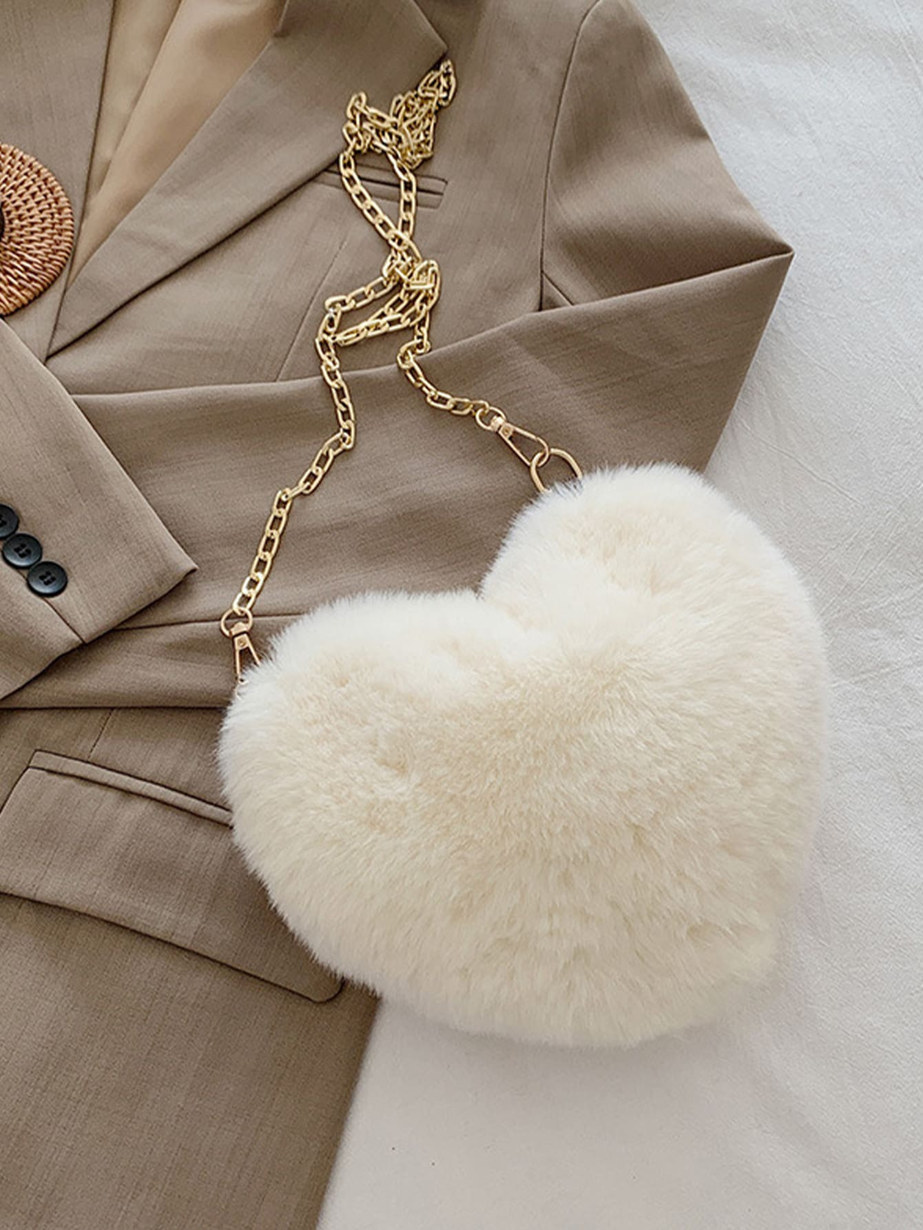 Valentijnsdag Special: Hartvormige Fluffy Schoudertas Met Ketting Crossbody & Schattige Rits Port... | SHEIN