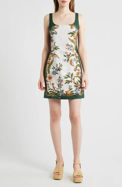FARM Rio Nature Sand Print Linen Minidress in Nature Sand/green at Nordstrom, Size Medium | Nordstrom