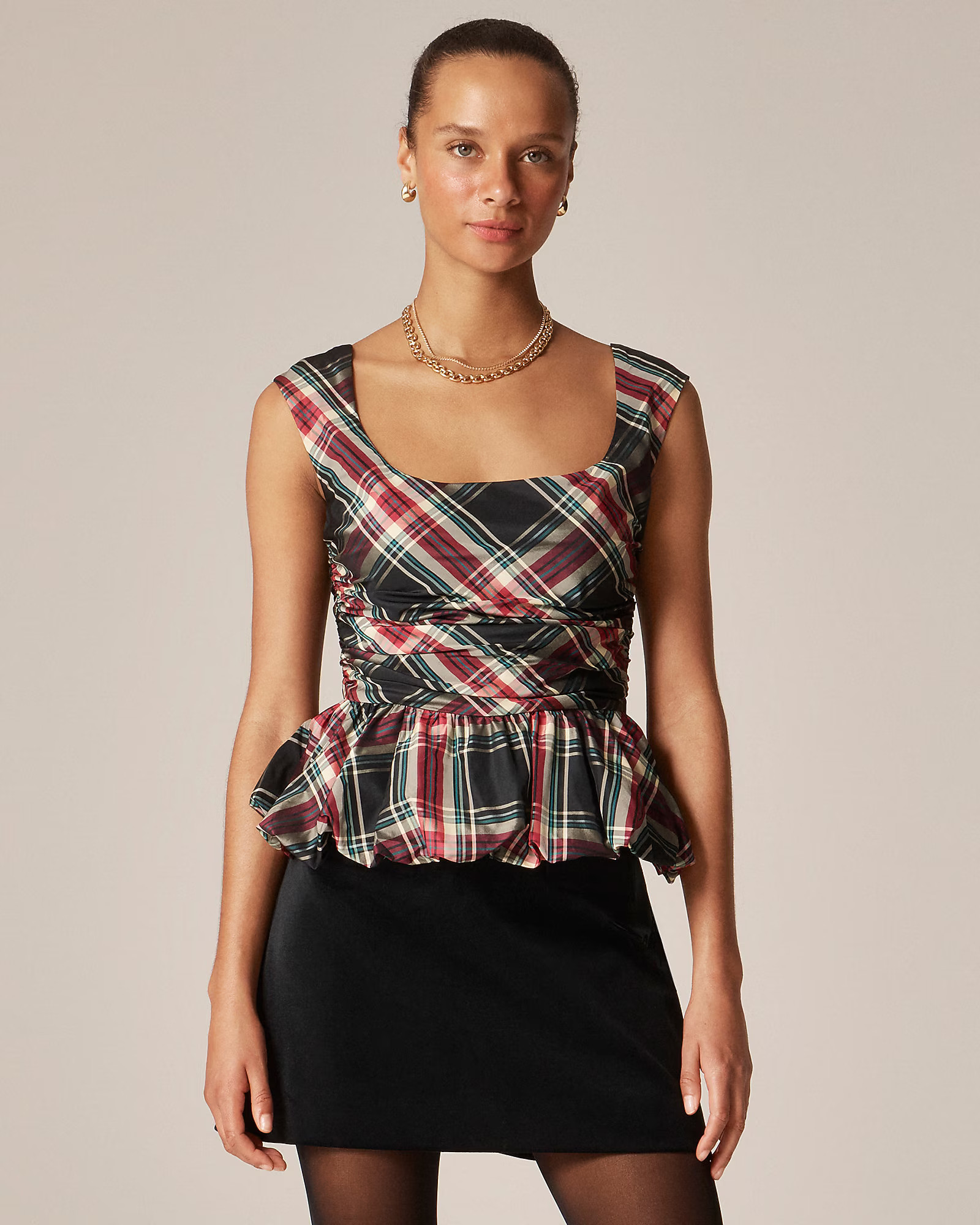 Scoopneck bubble-hem tank top in tartan | J. Crew US