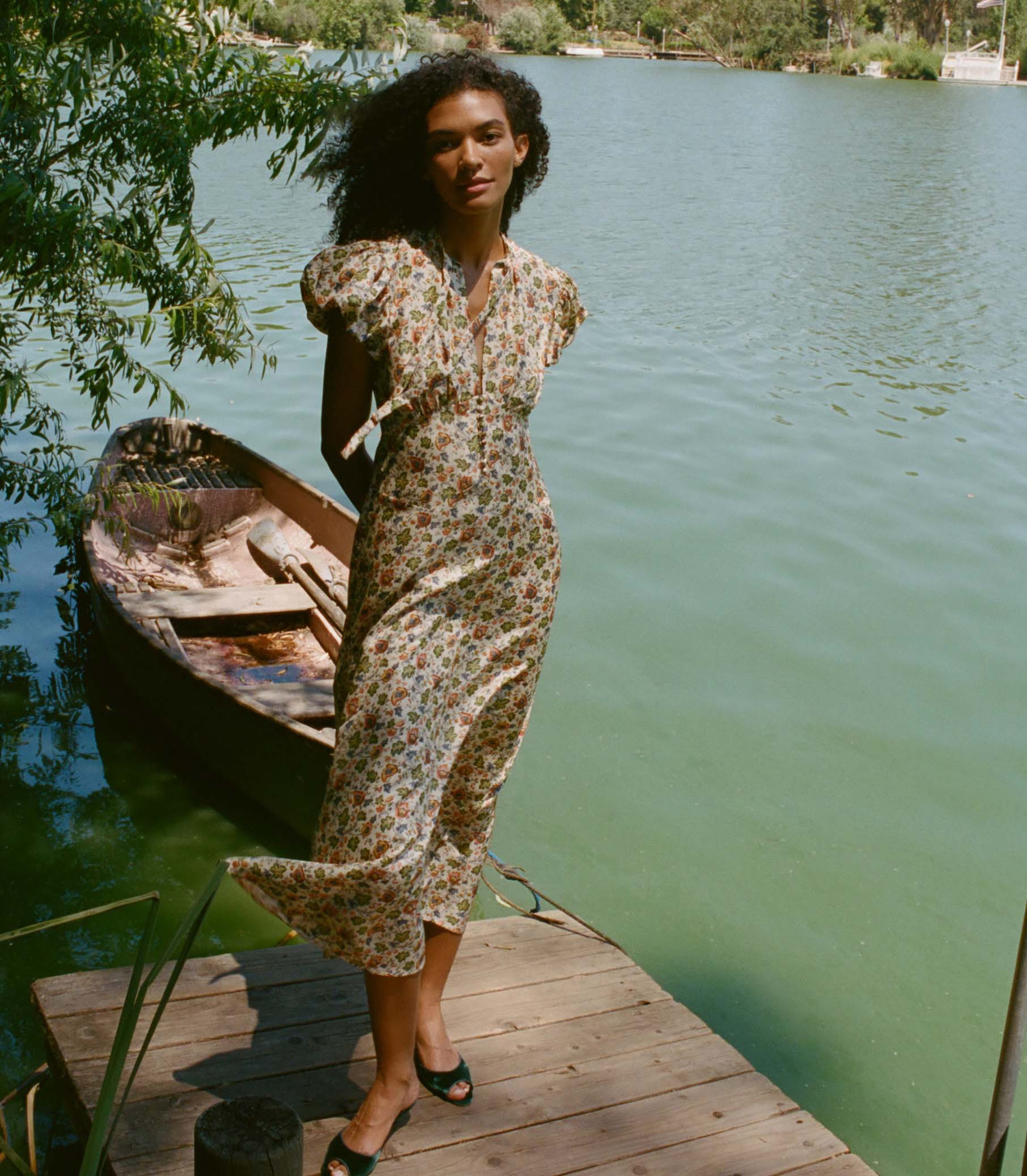 Charlene Dress - Ivory Mulberry Vine Floral | DÔEN | DOEN