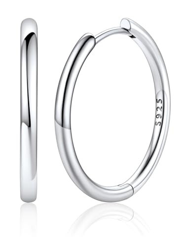 Silvora Sterling Silver Hoop Earrings for Women, 18MM Small Silver Huggie Earrings, Everyday Earrings for Sensitive Ears | Amazon (US)