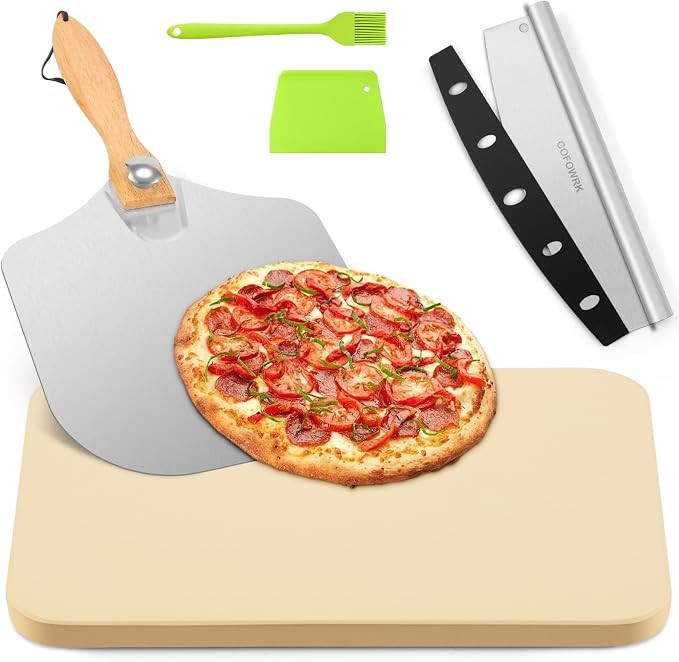Pizza Stone 5 PCS Set, 15 x 12" Large Rectangle Pizza Stone Set for Oven and Grill with Metal Piz... | Amazon (US)