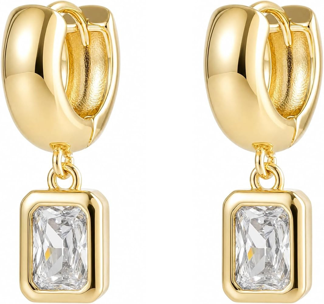 SHERLOVE Chunky Statement Gold Dangle Earrings Women Bezel Cubic Zirconia | Amazon (US)
