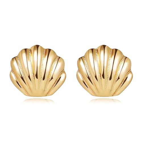 SmileBelle Gold Shell Earrings, Gold Seashell Earrings for Women Elegant Ocean Accessories as Beach Jewelry, Shell Jewelry Summer Accessories Seashell Stud Earring as Vacation Gifts for Her | Amazon (US)