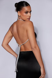 Christie Diamante Rope Cowl Neck Top - Black | MESHKI US