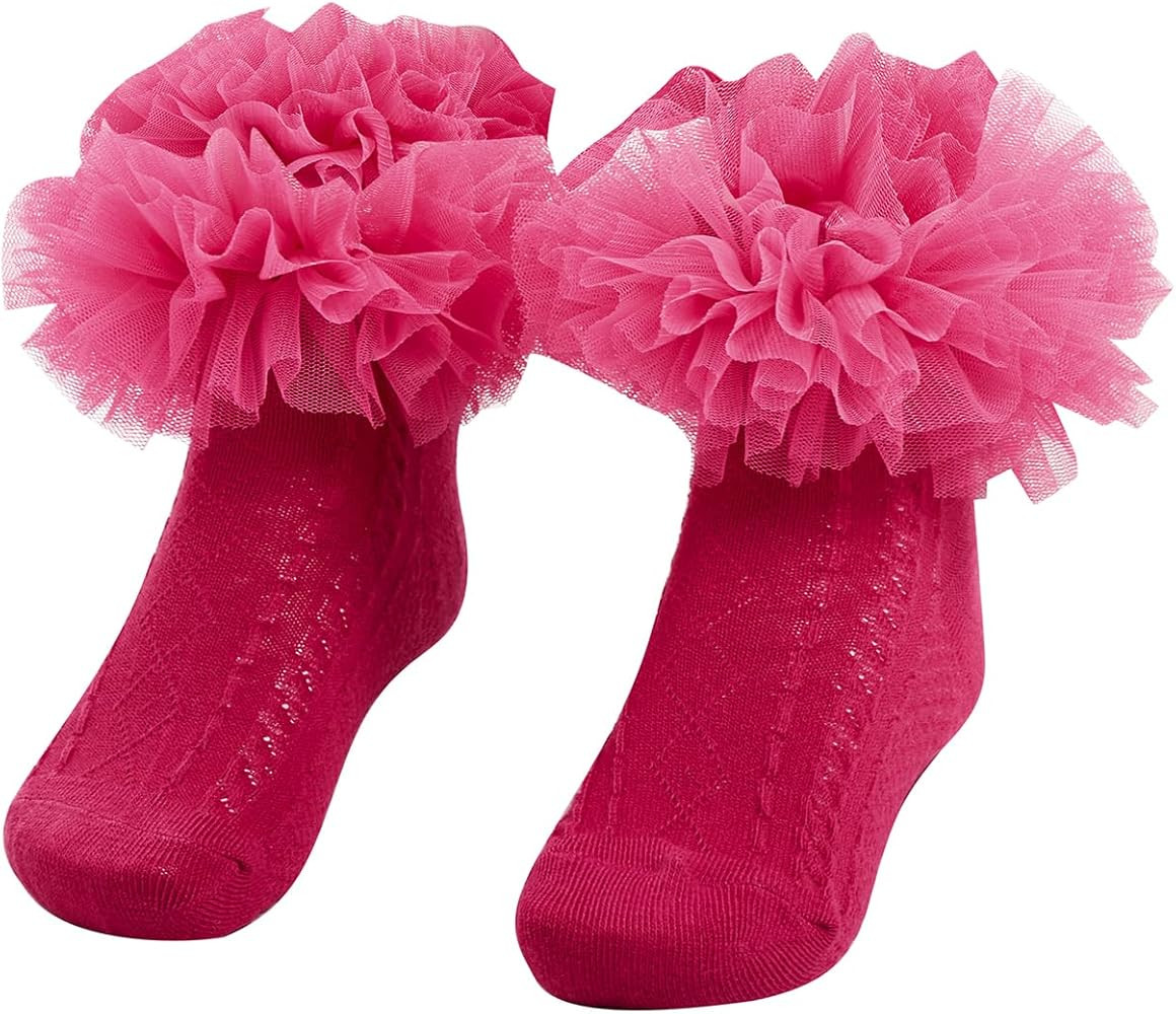 OYOANGLE Girl's 1 Pairs Cute Ruffle Trim Ankle Socks Breathable Lightweight Dress Sock | Amazon (US)