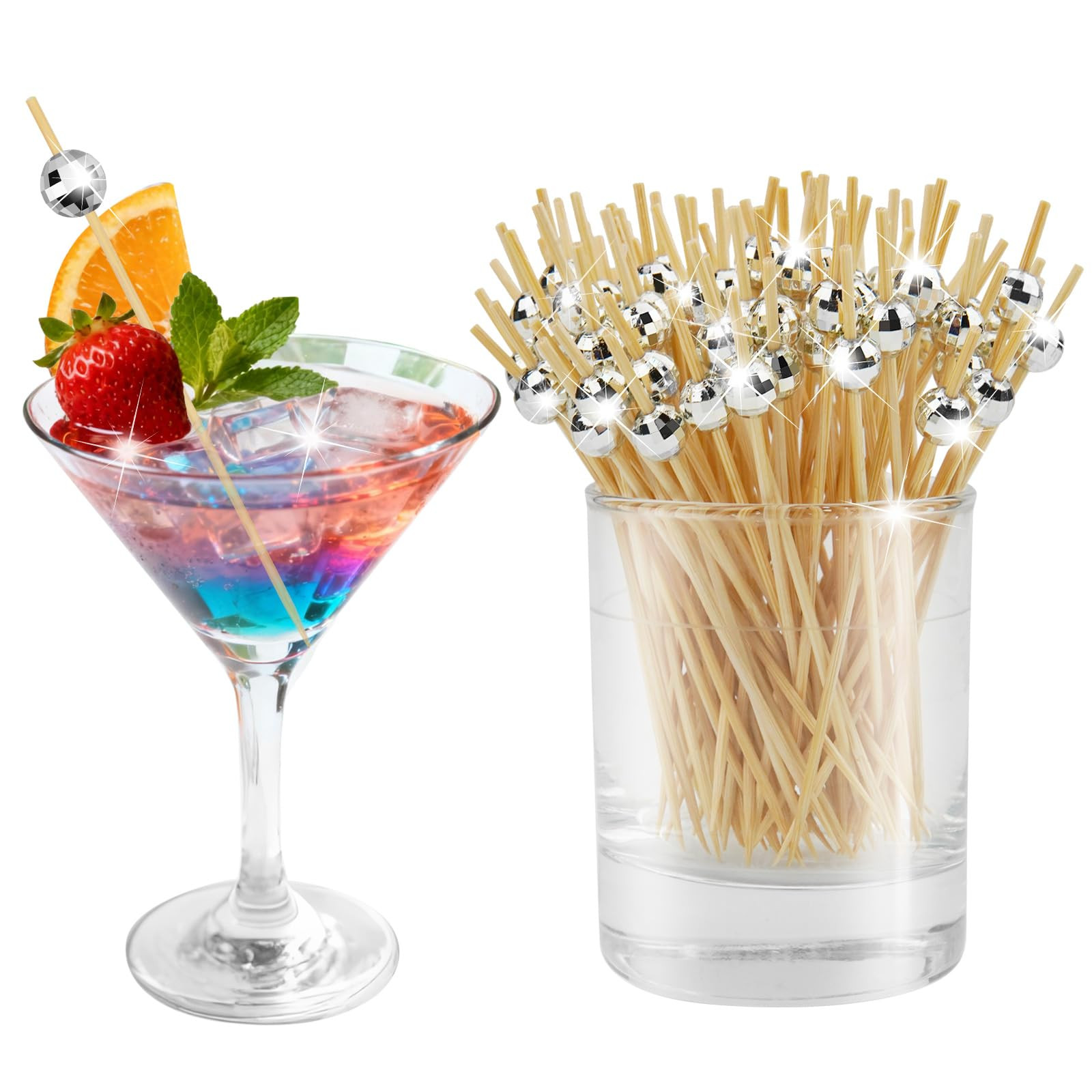 100 Pcs Cocktail Picks, Disco Ball Decorative Toothpicks for Appetizers, Silver Cocktail Skewers ... | Amazon (US)