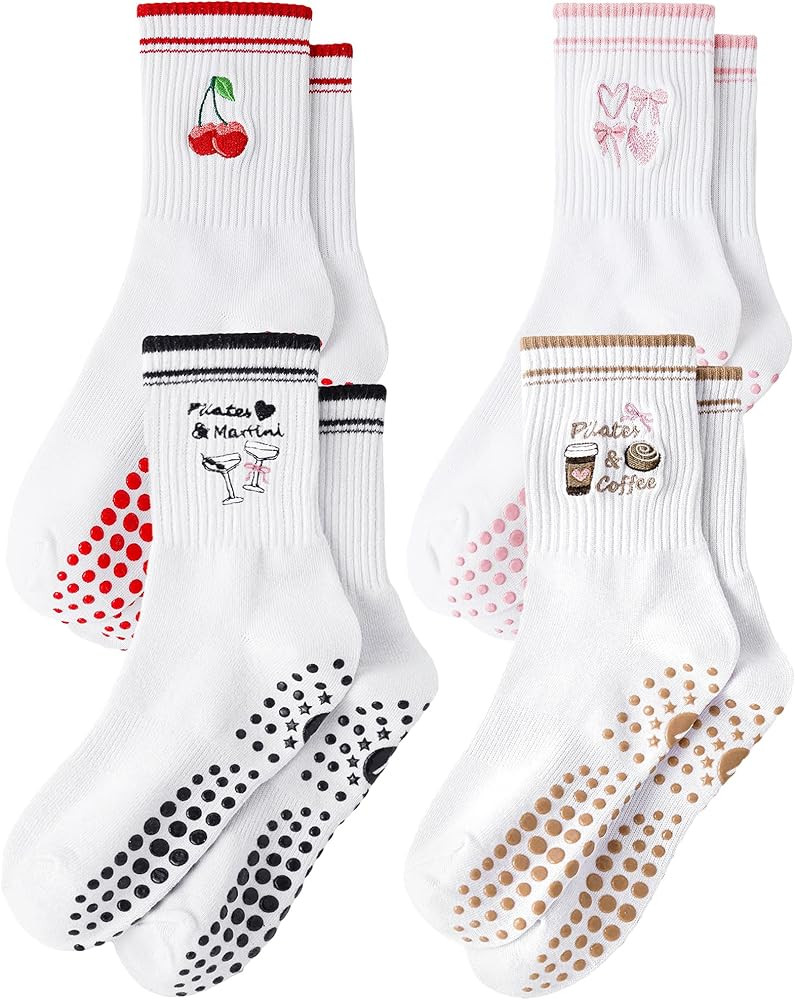 Yawlsow Pilates Grip Socks for Women Yoga Grippy Socks Cute Barre Non Skid Athletic Crew Sticky S... | Amazon (US)