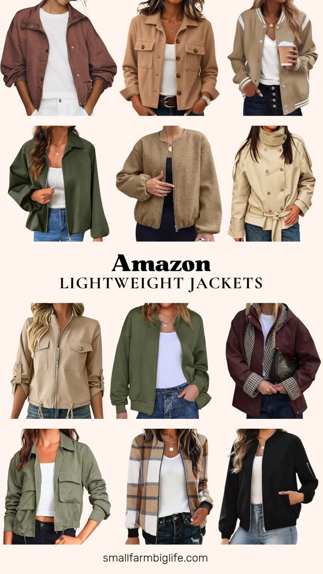 Lightweight jackets are the perfect layer for fall and Amazon has so many great options right now.

The brown plaid Zeagoo bomber jacket has a fun flannel print with a zip up front and pockets, perfect for casual fall days. The army green Tankaneo bomber jacket has a stand collar and soft textured fabric for an easy everyday layer.

For a utility look, the army green Onedreamer cropped safari jacket has an oversized fit and plenty of pockets, while the khaki roll up sleeve windbreaker coat brings a sporty, modern feel.

The black HOTOUCH zip up jacket is a simple solid option for daily wear, and the camel Zeagoo corduroy button down shacket is great for a trendy layered look. The light khaki Cicy Bell short trench coat and the burgundy Tankaneo cropped trench with a plaid detachable hood both add polish to a fall outfit.

For bomber styles, the khaki and white Zeagoo varsity bomber, the army green Dokotoo bomber, the cocoa brown funnel neck bomber, and the camel heather Dokotoo bomber all bring cozy, casual options with pockets for everyday layering.

#lightweightjacket #falljacket #bomberjacket #amazonfashionfinds #falltransition 

 #LTKootd #LTKOver40 #LTKWorkwear