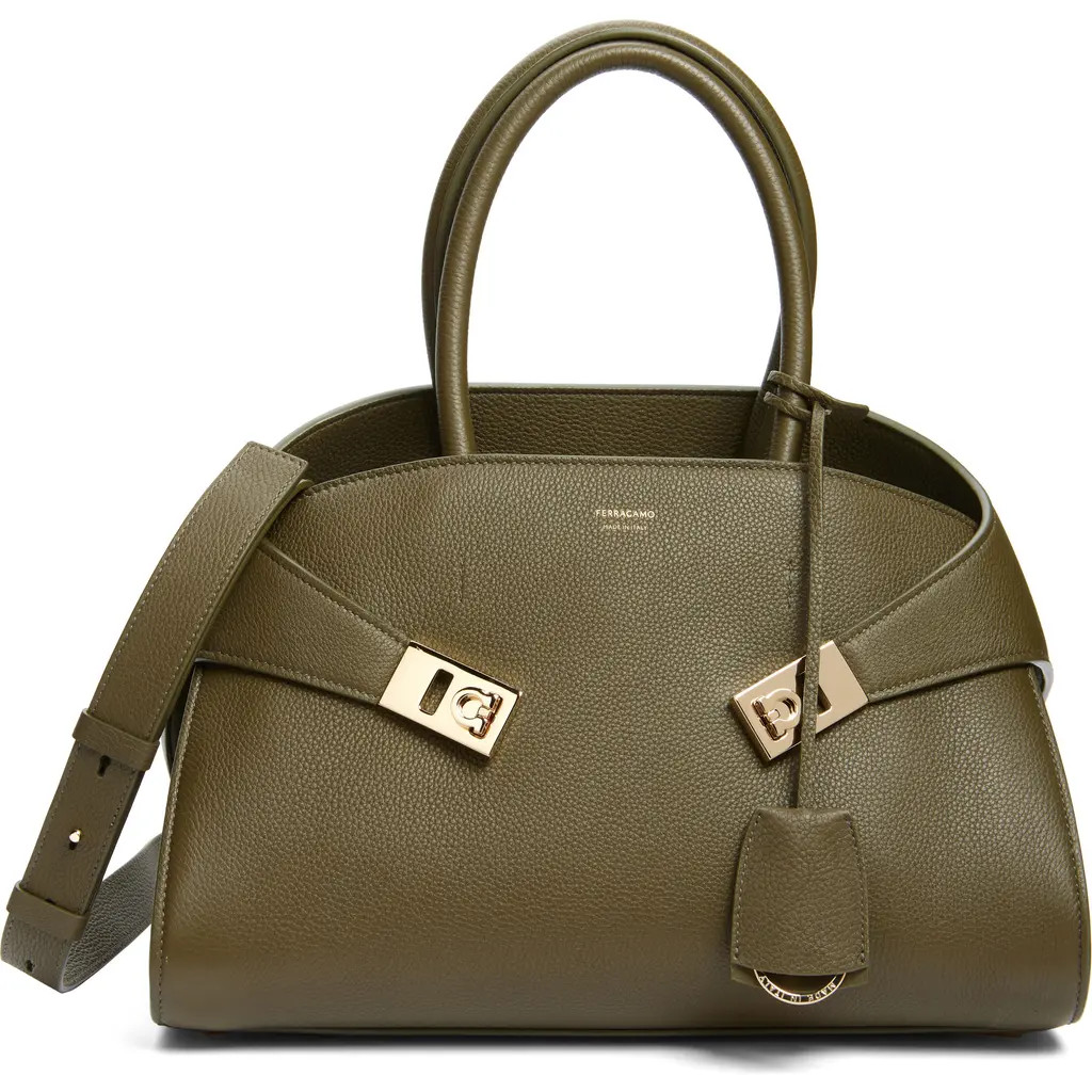 FERRAGAMO Small Hug Grained Leather Top Handle Bag in New Olive at Nordstrom | Nordstrom