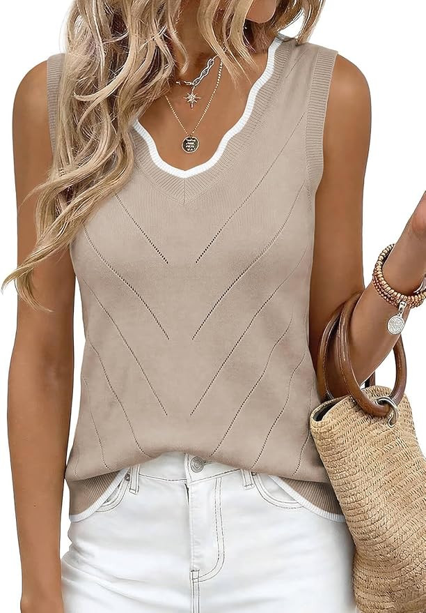 Yousify Womens Tank Tops 2026 Summer V Neck Ribbed Knit Sleeveless Shirts Dressy Casual Lightweig... | Amazon (US)