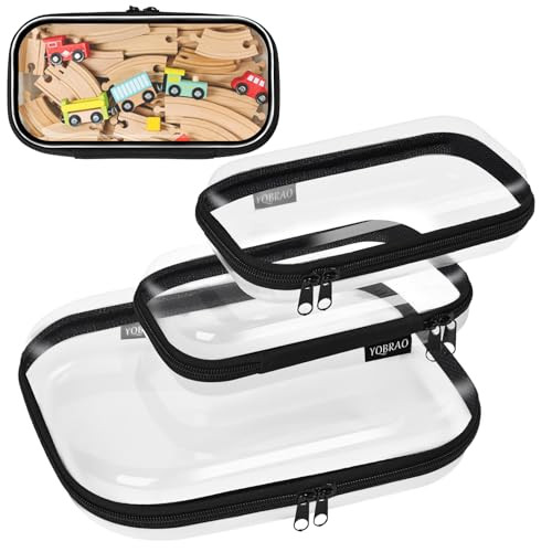 YQBRAO Bliss Bins Set of 3 - Hard Sided Clear Zipper Case for Storage - Professional-Grade Plastic clear hard shell zipper case, Toiletry Pouch, Travel Organizer, Cosmetic Bag, Snack Bins | Amazon (US)