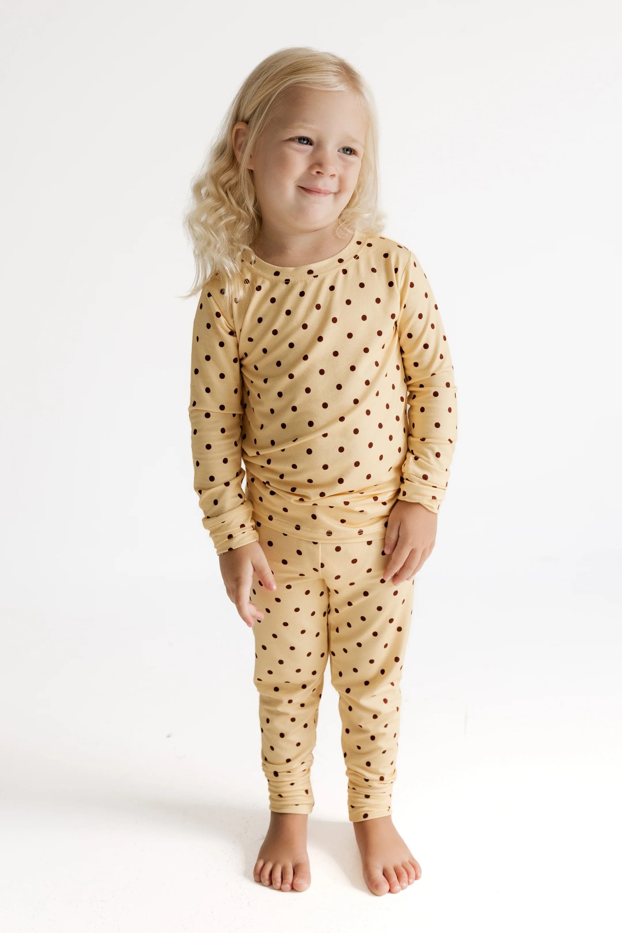 Yellow and Brown Polka Dot Two Piece Set | Bamboo Kids Pajamas | In My Jammers | In My Jammers