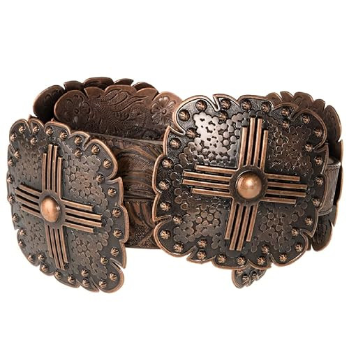 Angel Ranch Women’s Floral Embossed Leather Belt with Western Square Conchos and Removable Buckle | Brown with Antique Copper Hardware, X-Large | Amazon (US)
