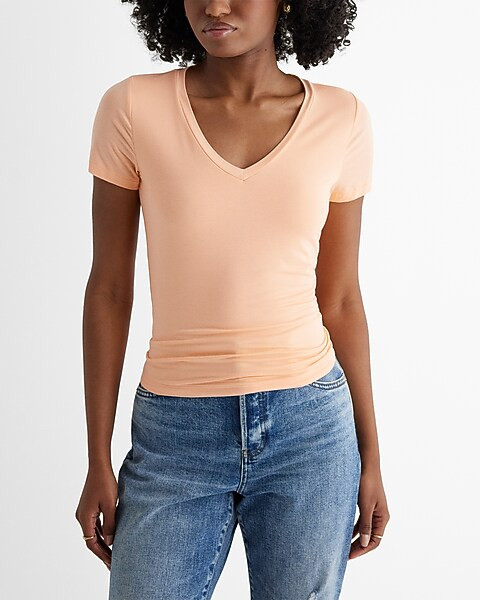 Supersoft Fitted V-neck Double Layer Tee | Express
